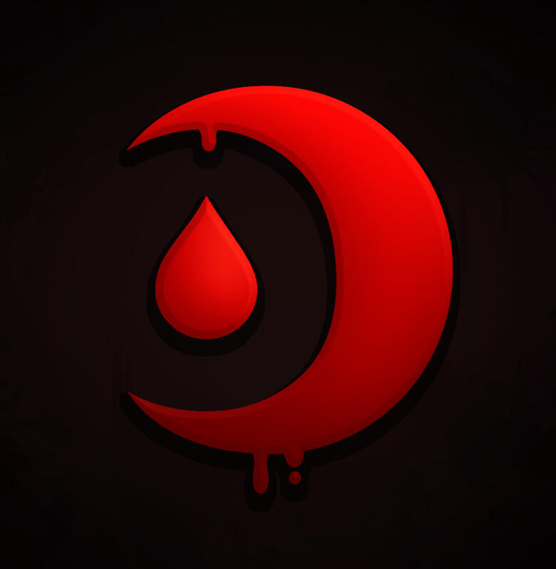 A moon and blood drop logo design for the Sanguine Zine.